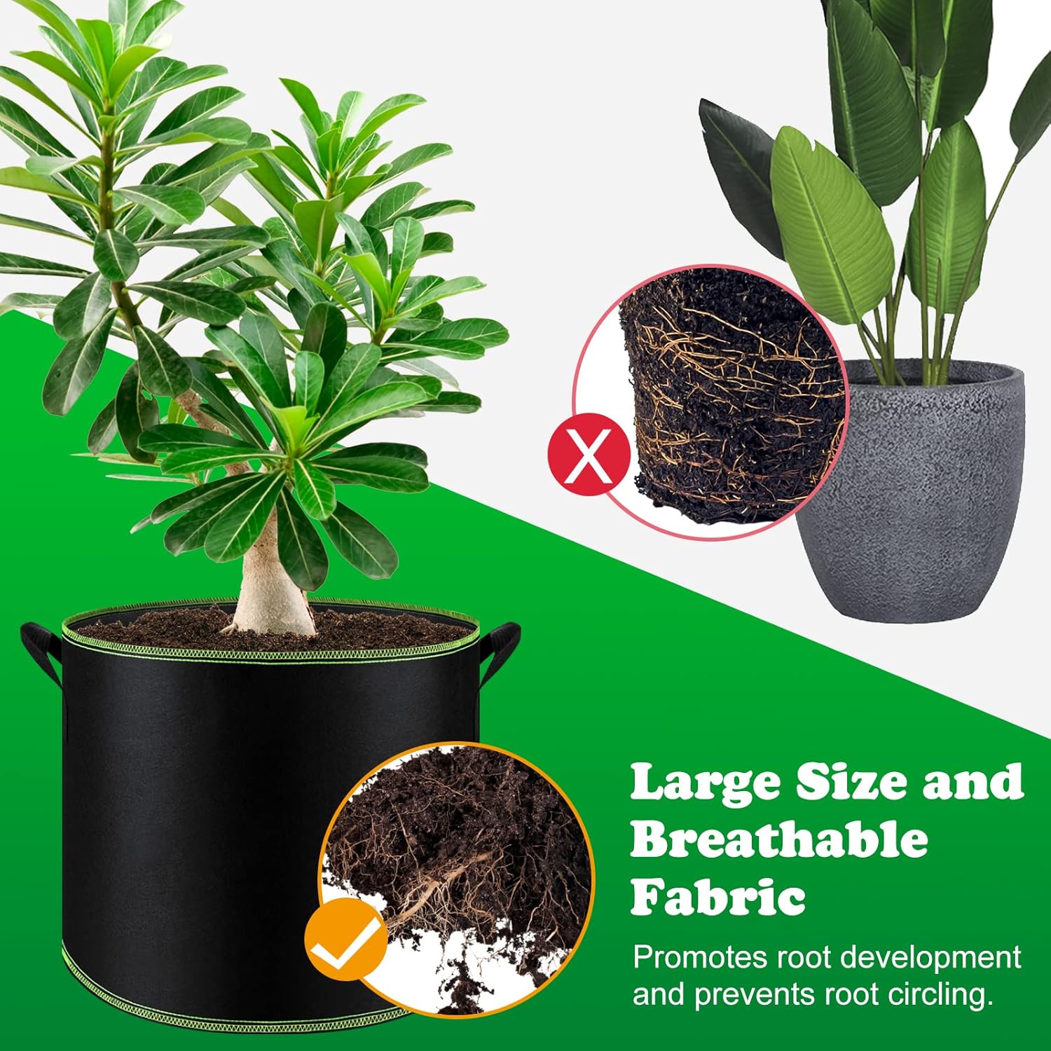 5 Pack 10 Gallon Heavy Duty Aeration Fabric Grow Bags with Handles I37777