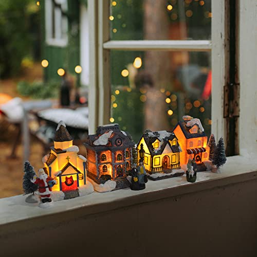 LED Lighted Christmas Village Houses with Figurines U1016
