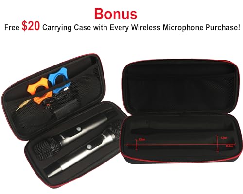 Rechargeable Wireless Microphone PA System - Dual UHF Metal Handheld Mics, Long Range 200ft Cordless Dynamic Mic Kit X834994