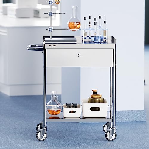 Stainless Steel Utility Cart with Wheels, 2 Shelves, 1 Drawer N2046