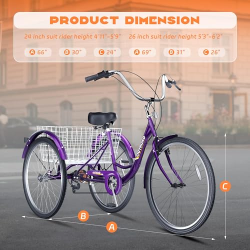 24 Inch Blue 7-Speed Adult Tricycle with Large Basket L899893