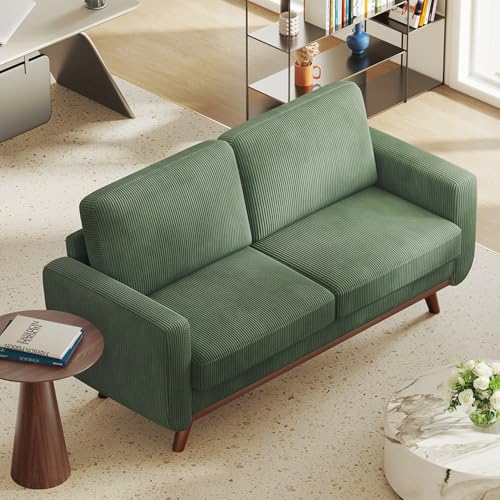 Green Corduroy Loveseat Sofa with Solid Wood Q314