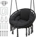 Black Hanging Hammock Chair with Large Padded Cushion, 350 Lbs Capacity N85496