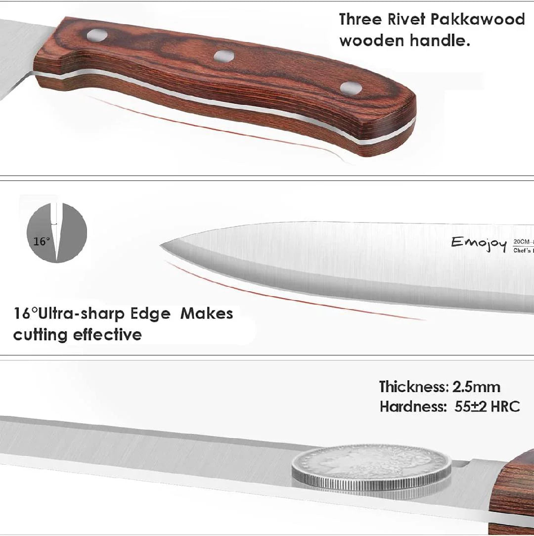 6 Pcs High Carbon Stainless Steel Wooden Handle Knife Block Set J868054