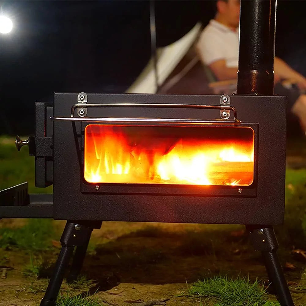 Large Tent Wood Stove with Window and 6 Chimney Pipe L9046