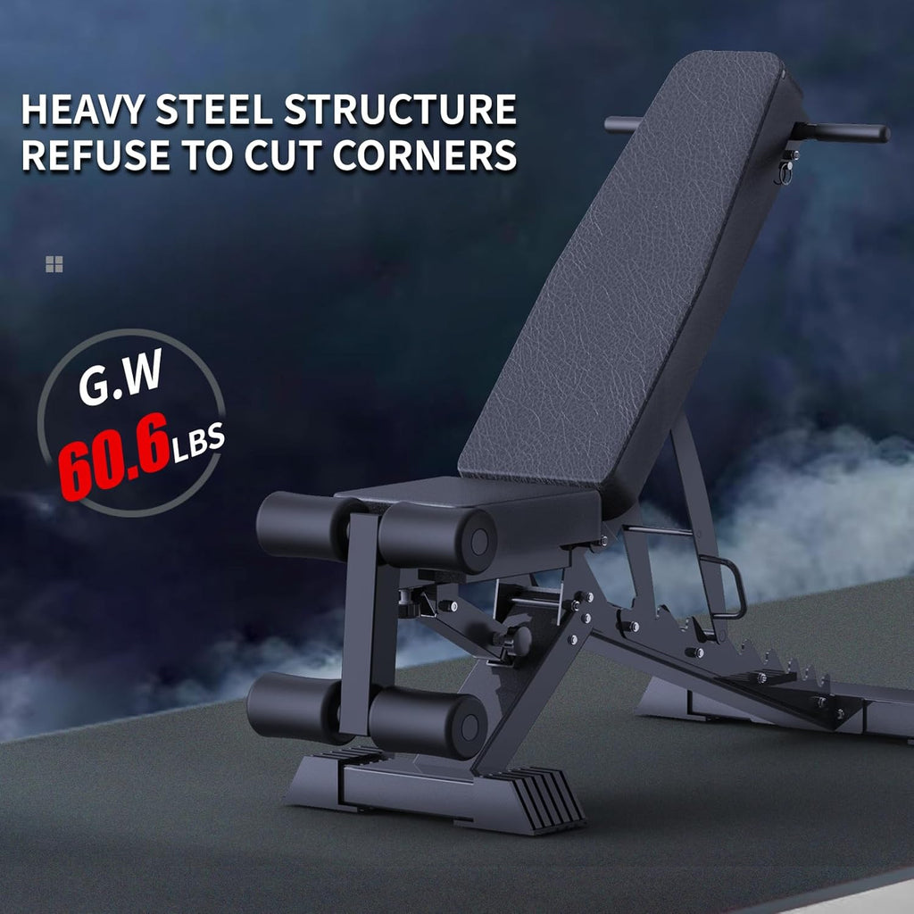 Adjustable Weight Bench, 1100 LB Capacity Heavy-duty Foldable Flat/Incline/Decline Exercise Bench U99140