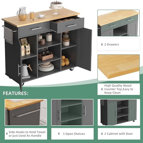 White Kitchen Island with Drop Leaf and Storage on Wheels Y749274