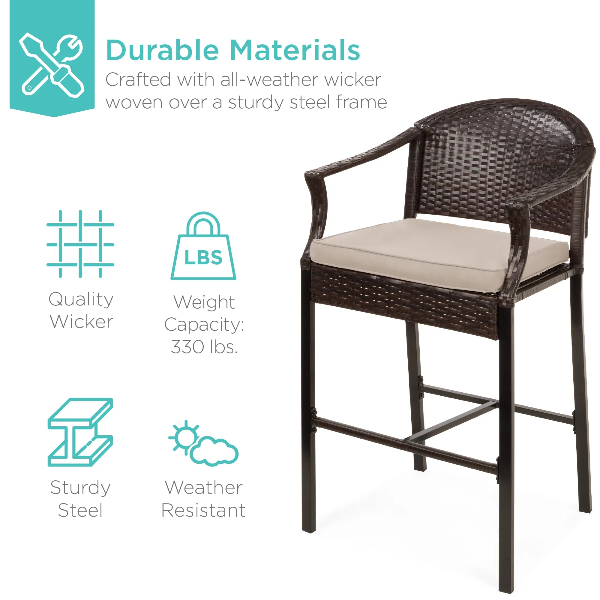 3-Piece Outdoor Wicker Patio Bar Table Bistro Set with Barstools N386205