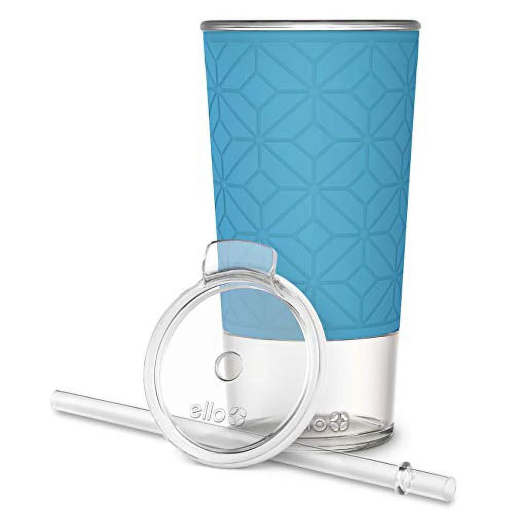 20 oz Blue Glass Tumbler with Straw Z570194