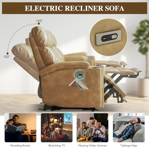 Brown Power Reclining 3-Seat Sofa with USB Ports and Cup Holders L2077