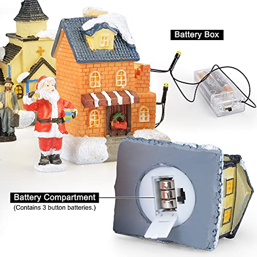 LED Lighted Christmas Village Houses with Figurines U1016