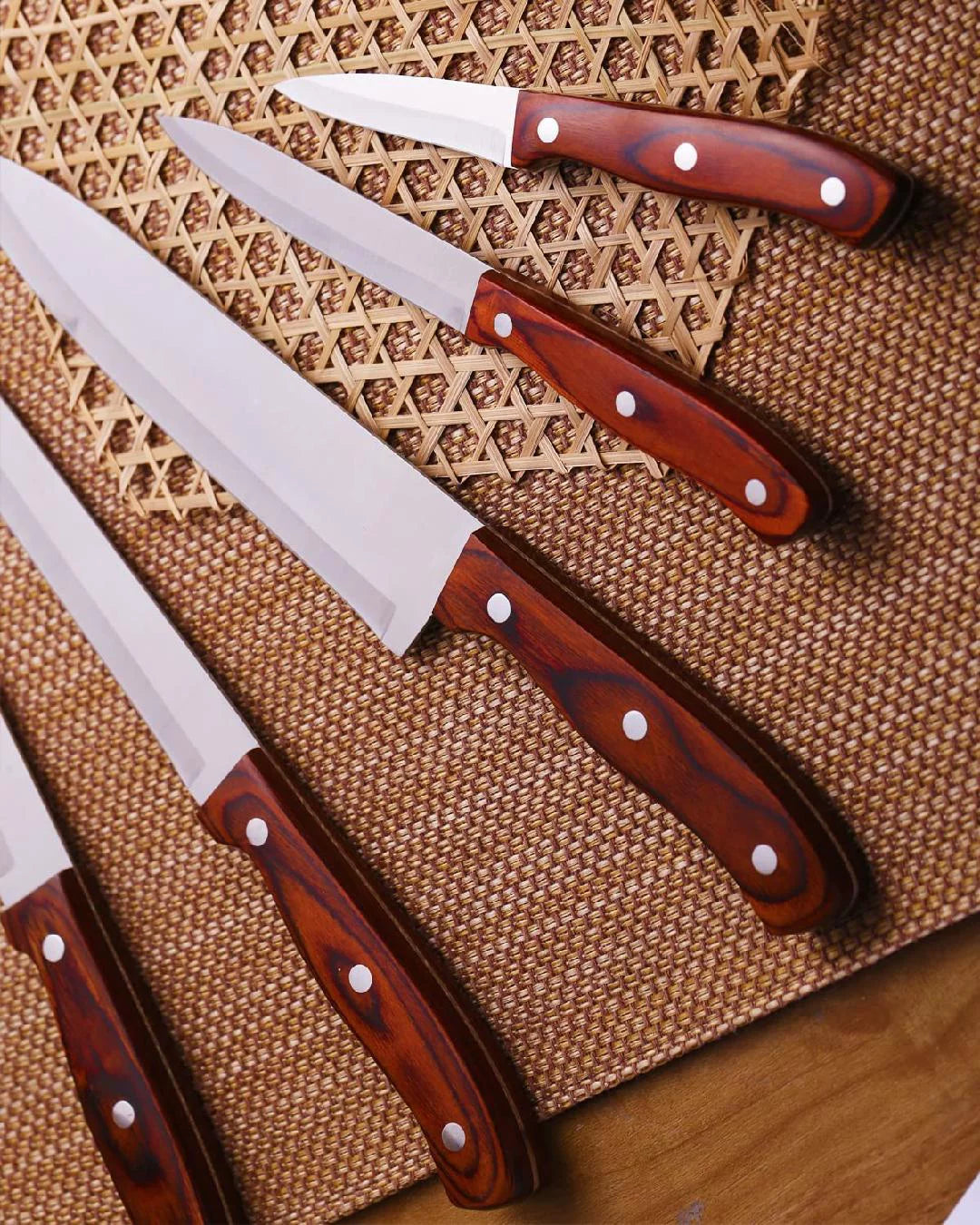 6 Pcs High Carbon Stainless Steel Wooden Handle Knife Block Set J868054