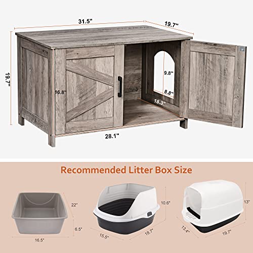 39.4" L Wooden Cat Litter Box Enclosure with Barn Door, Greige T89879