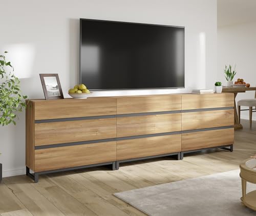 Oak TV Stand with 3 Drawers and Metal Base D33518