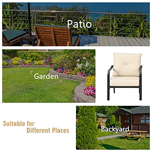 Set of 2 Black & Beige Patio Armchairs with Padded Cushions E619