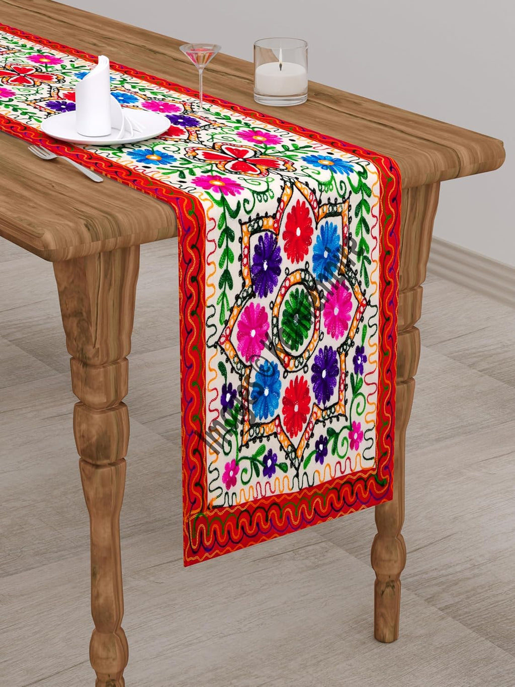 Hand Embroidery Boho Table Runner 18x60 Inch H703463