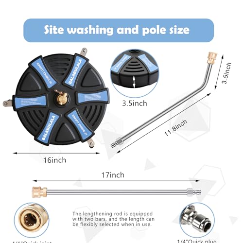 18" Pressure Washer Surface Cleaner with 4 Wheels 1/4" Quick Connector 2 Extension Wands T517