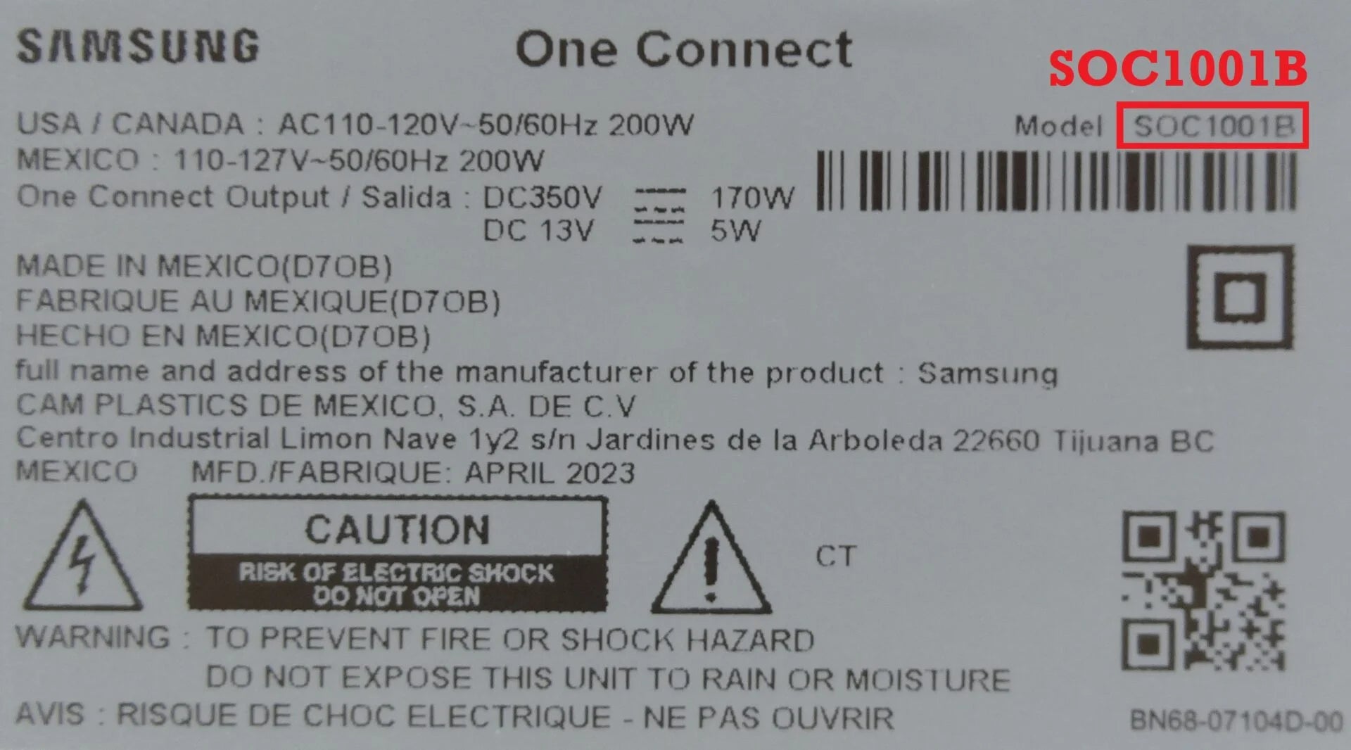 QN50LS03B QN43LS03B One Connect C561