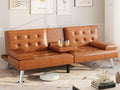 Black Faux Leather Futon Sofa Bed with Removable Armrests T6872