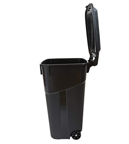 32 Gallon Black Wheeled Trashcan with Attached Lid Q259713