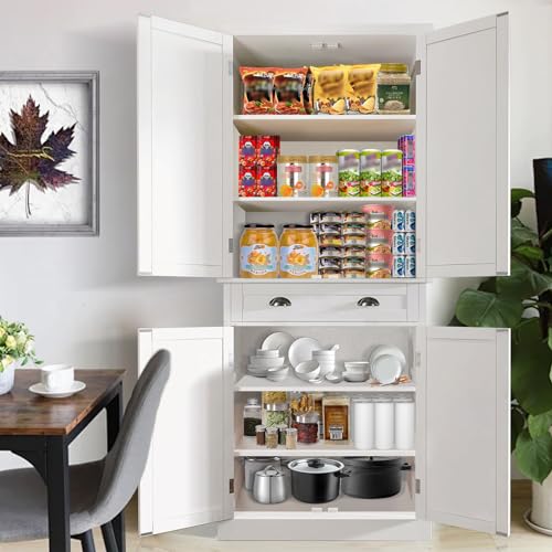 72" 4 Door 2 Adjustable Shelves 1 Drawer White Wood Storage Cabinet I92956