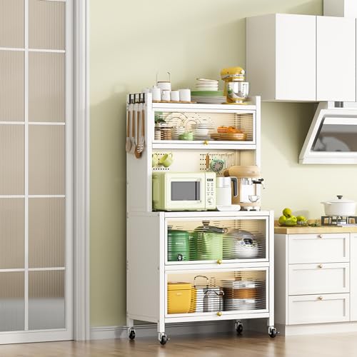 Black 5 Tier Kitchen Baker's Rack with Storage Cabinet and Flip Door F429