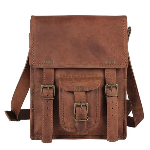 Brown 11 inches Leather Crossbody Bag H877
