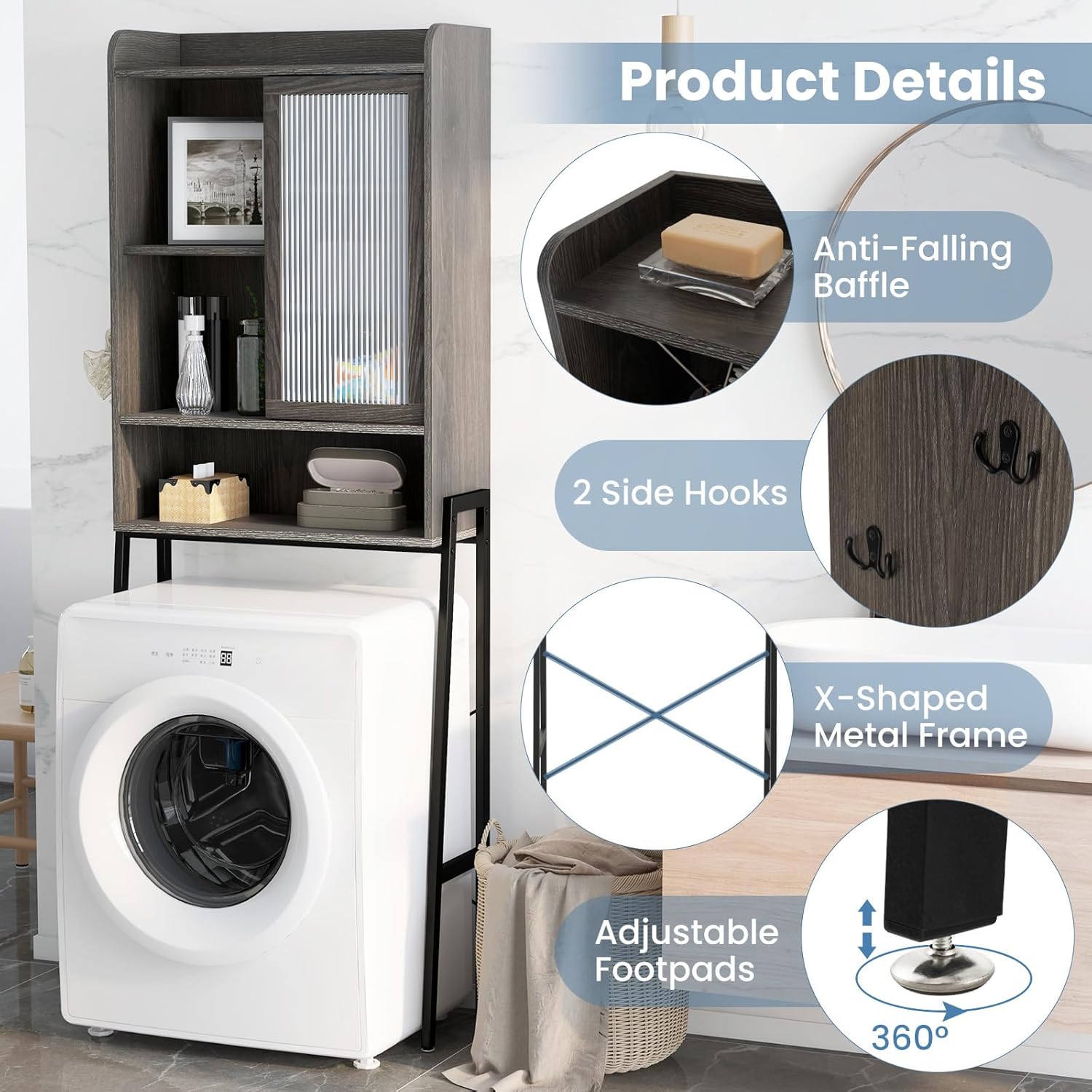 Over The Toilet Storage Cabinet with Sliding Door W6193