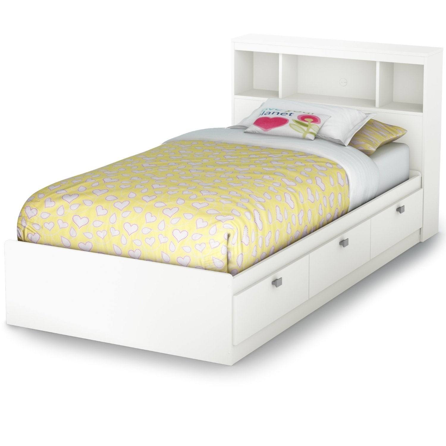 White Wood Twin Size Bookcase Headboard V54830