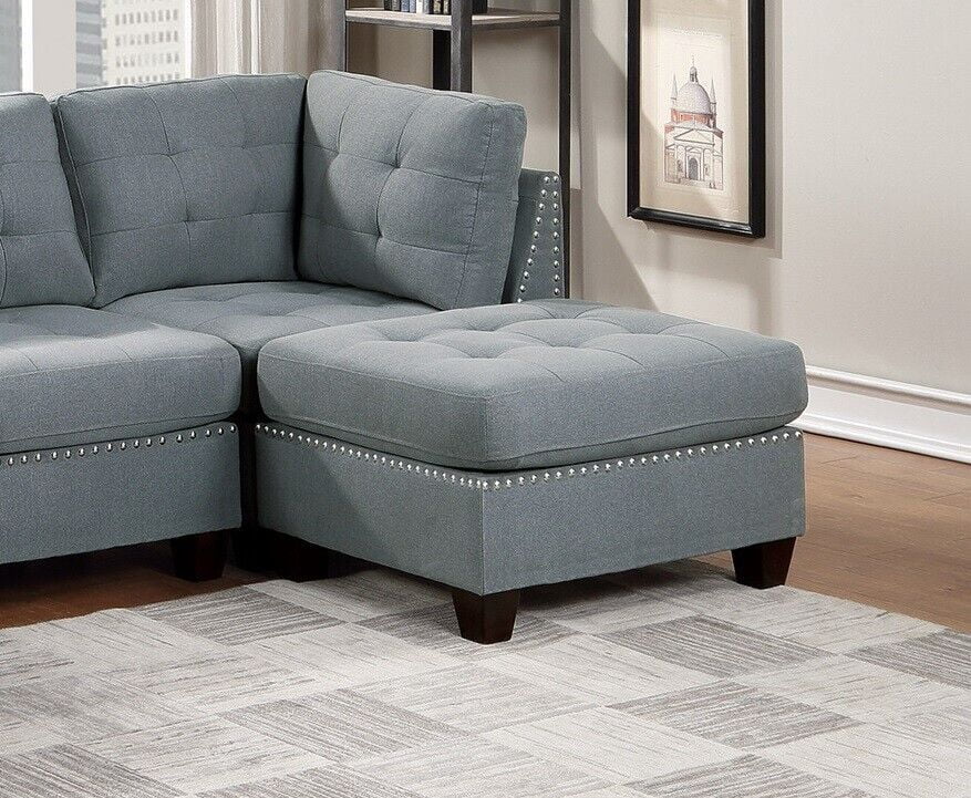 Gray Fabric 6pc U-Sectional Couch with 2 Corner Wedge, 2 Armless Chairs, 2 Ottomans P6675