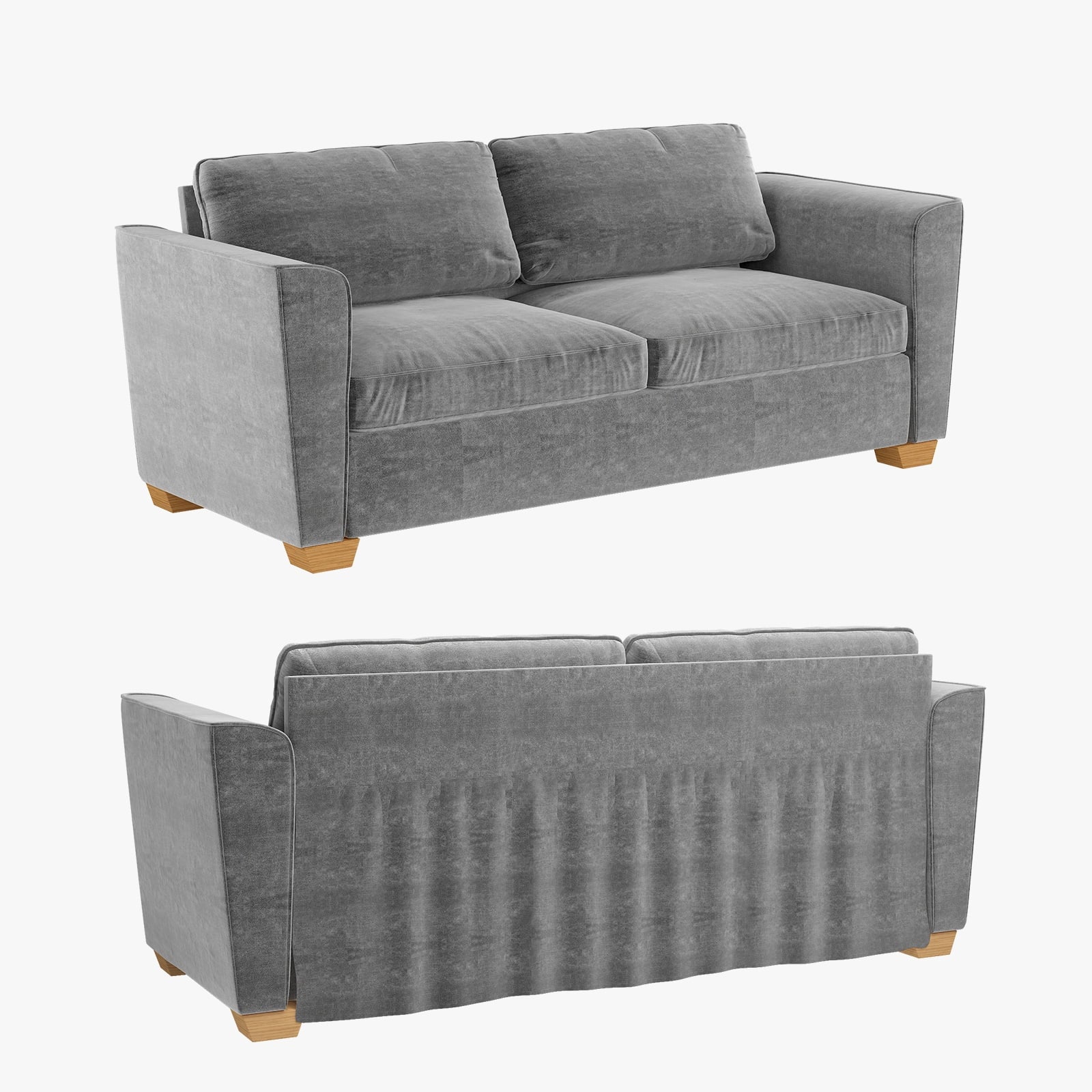 Grey Velvet Full Size Pull Out Sofa Bed with Foam Mattress R6077