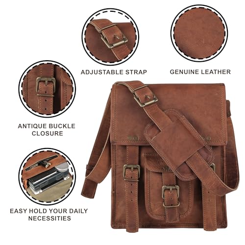 Brown 11 inches Leather Crossbody Bag H877