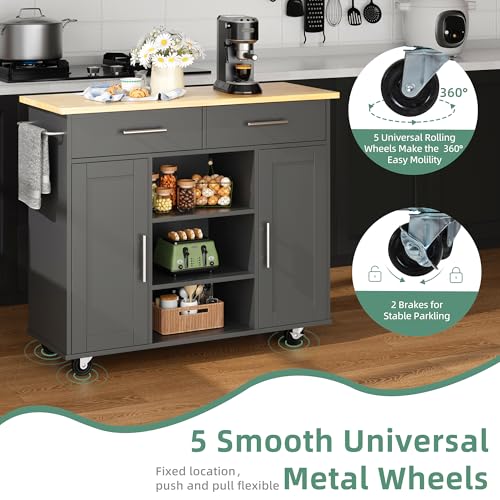 White Kitchen Island with Drop Leaf and Storage on Wheels Y749274