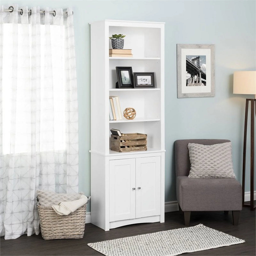 White 6 Shelf Bookcase with 2 Shaker Doors L3912