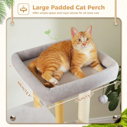 Large Beige Wooden Cat Tree with Scratching Posts J544974