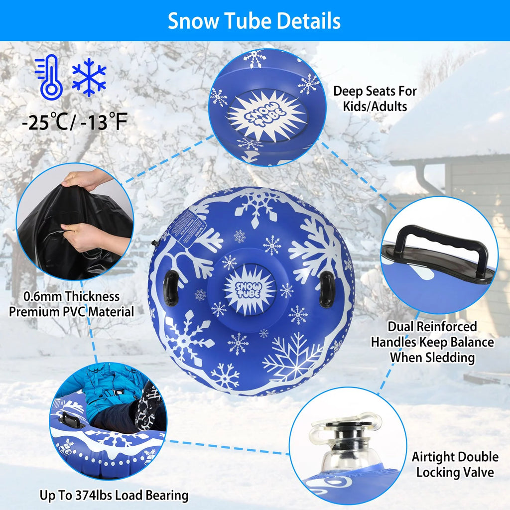 Blue 47 Inch Inflatable Snow Sled with Handles J174
