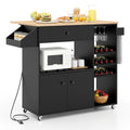 Rolling Kitchen Island Cart with Drop Leaf, Power Outlet, Spice Rack, 12 Wine Rack, Drawer, Storage Cabinet, Rustic Brown M132