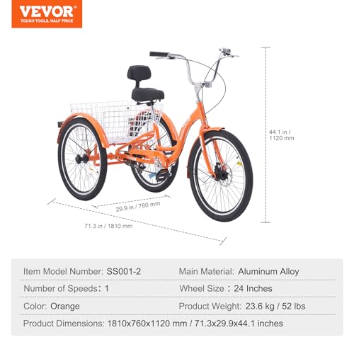 24 Inch Aluminum Alloy Three-Wheeled Tricycle (Orange) Y924796
