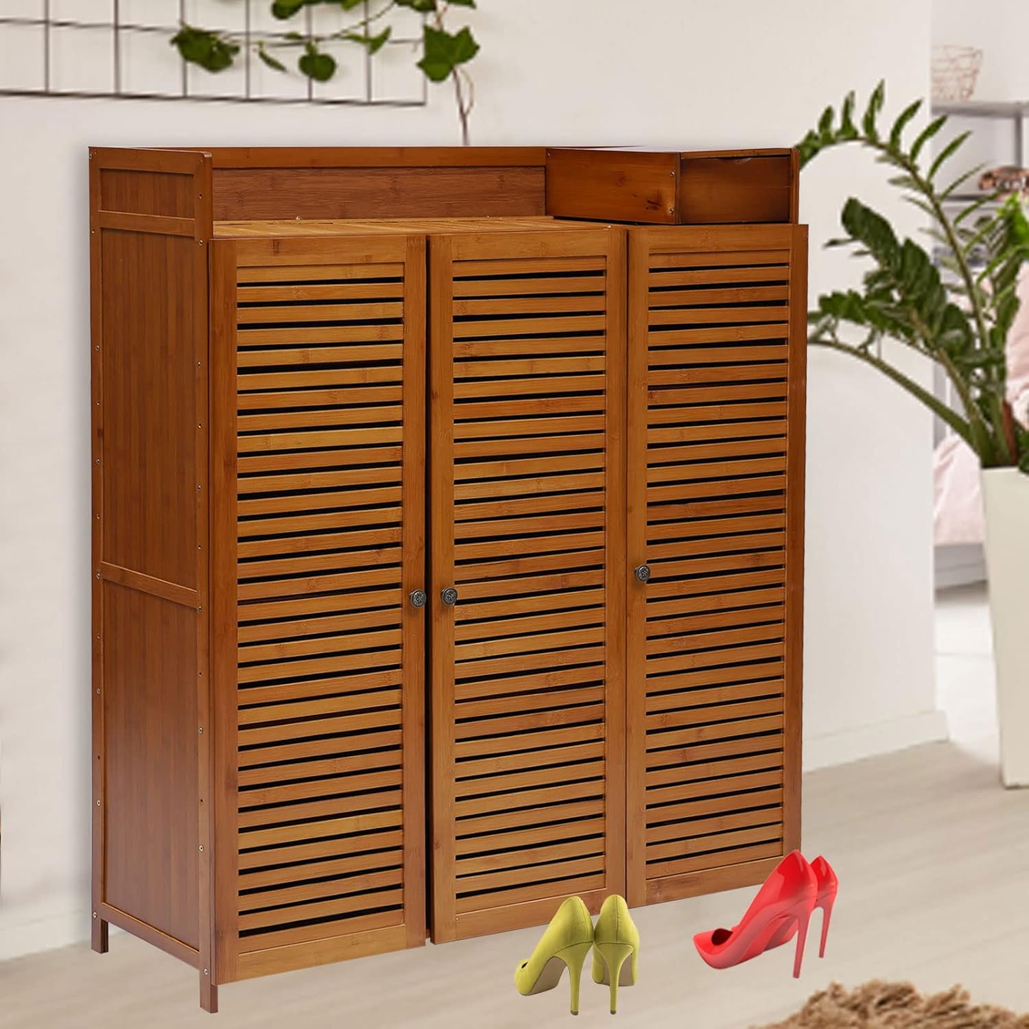 7-Tier Bamboo Shoe Storage Cabinet with 3 Doors O3453