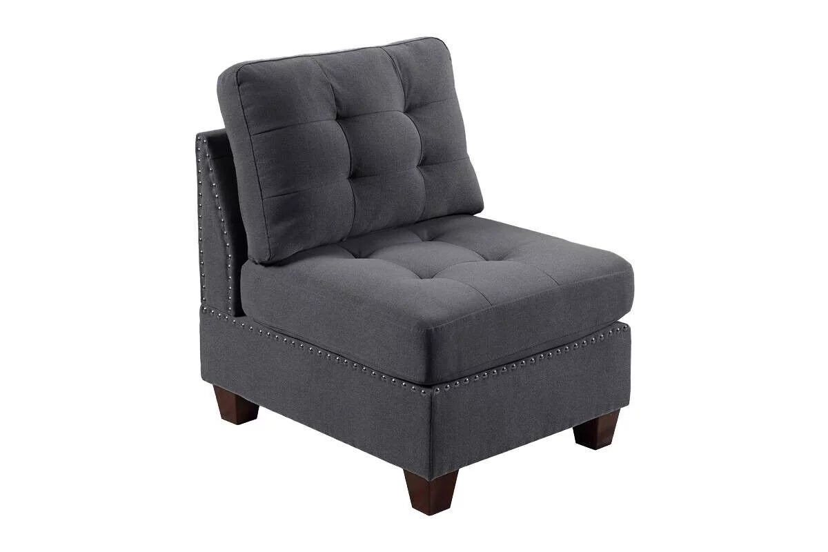 Gray Fabric 6pc U-Sectional Couch with 2 Corner Wedge, 2 Armless Chairs, 2 Ottomans P6675