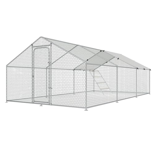 Large Metal Chicken Coop Walk-in Poultry Cage Chicken Run Pen Dog Kennel with Waterproof and Anti-Ultraviolet Cover (9.8' L x 19.7' W x 6.4' H) M791