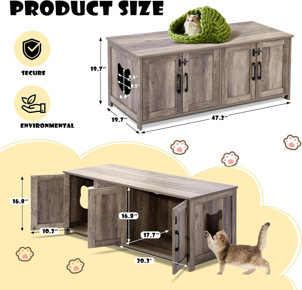 Greige Wooden Cat Litter Box Enclosure with Lockable Door Y80656
