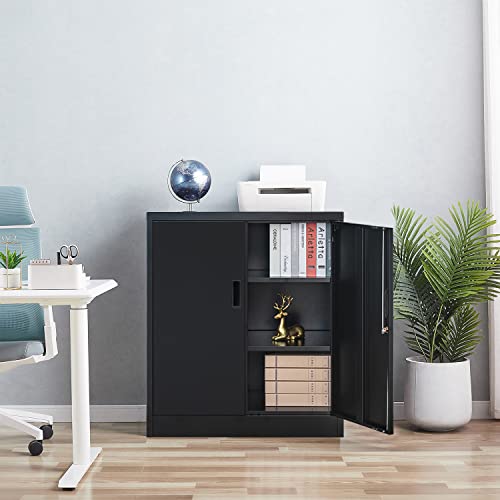 Black 36.2" H Metal Storage Cabinet with Shelves and Doors G52171