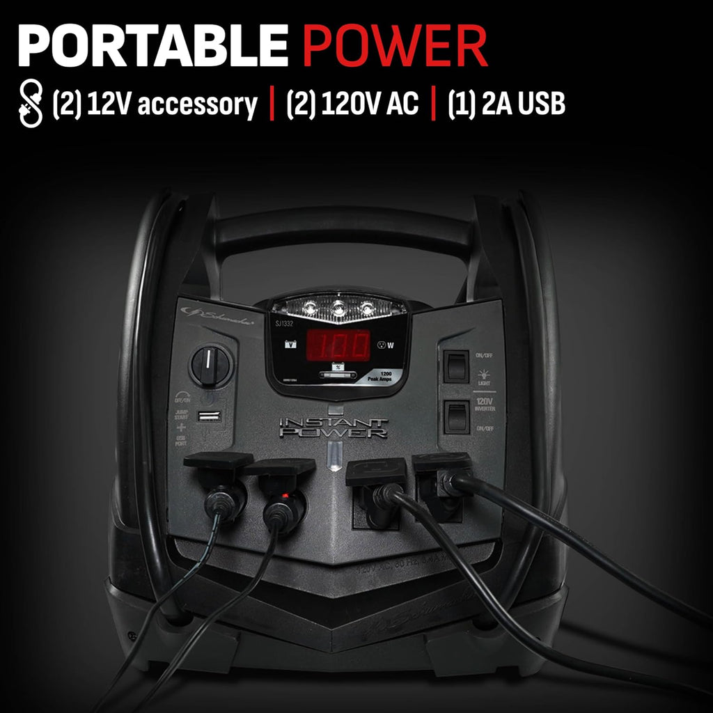 Portable Power Station and Jump Starter with 150-PSI Air Compressor, 200 Continuous/400 Peak Watt Power Inverter, Black W3196