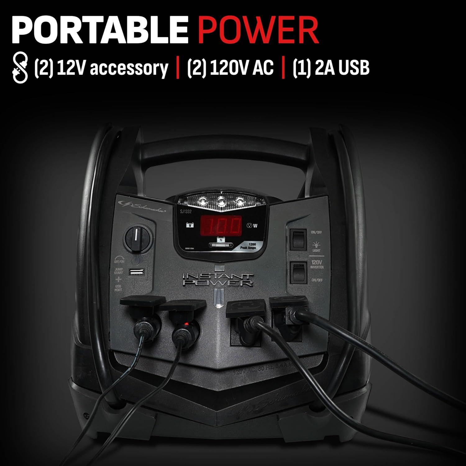 Portable Power Station and Jump Starter with 150-PSI Air Compressor, 200 Continuous/400 Peak Watt Power Inverter, Black W3196