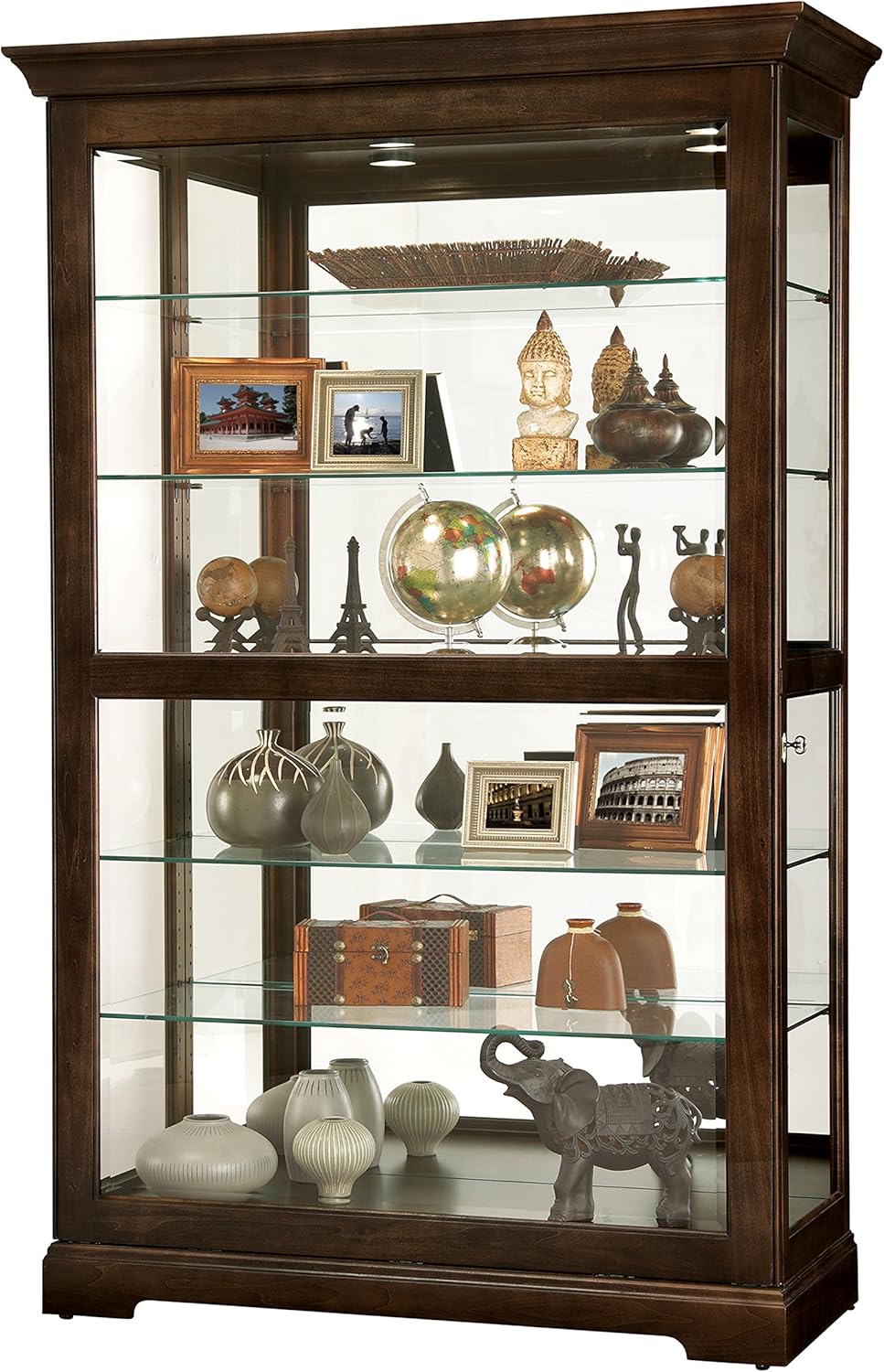 Espresso Curio Cabinet with Five Glass Shelves and Locking Slide Door H65752