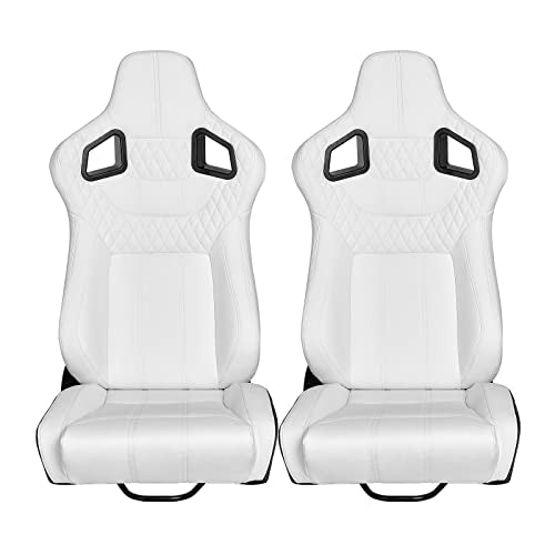 Pair of Bucket Seats with Dual Lock Sliders, PVC Leather (White) U5552