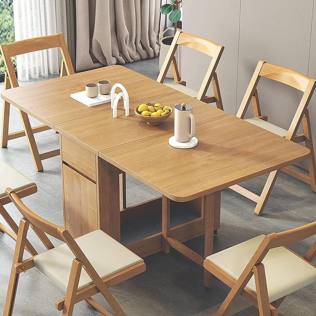 Beige Solid Wood Folding Dining Table Set F50313