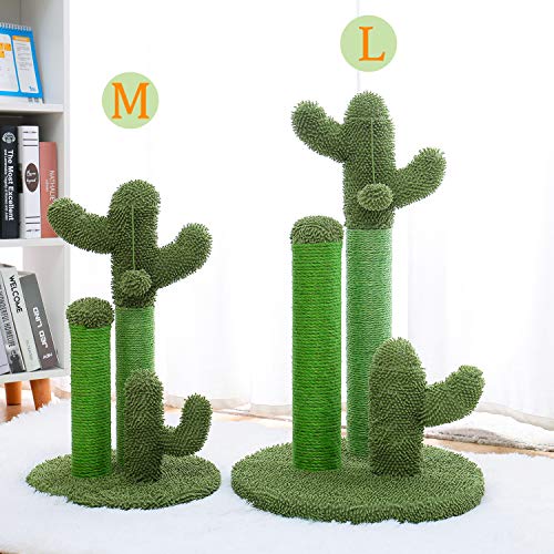 Cat Scratching Post Cactus Cat Scratcher with 3 Scratching Poles and Interactive Dangling Ball A692