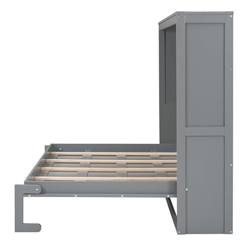 Gray Queen Solid Wood Murphy Cabinet Bed F5204
